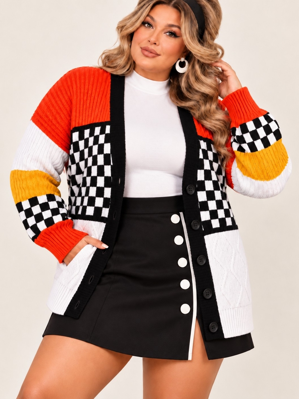 MODCLOTH RETRO MOD CHUNKY KNIT CARDIGAN SZ 2X